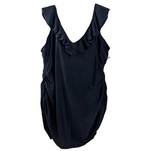 Old Navy 4X Plus Black Ruffle Neck Swim Suit Secret Slim Dress Side Ruching  NWT - Picture 1 of 14